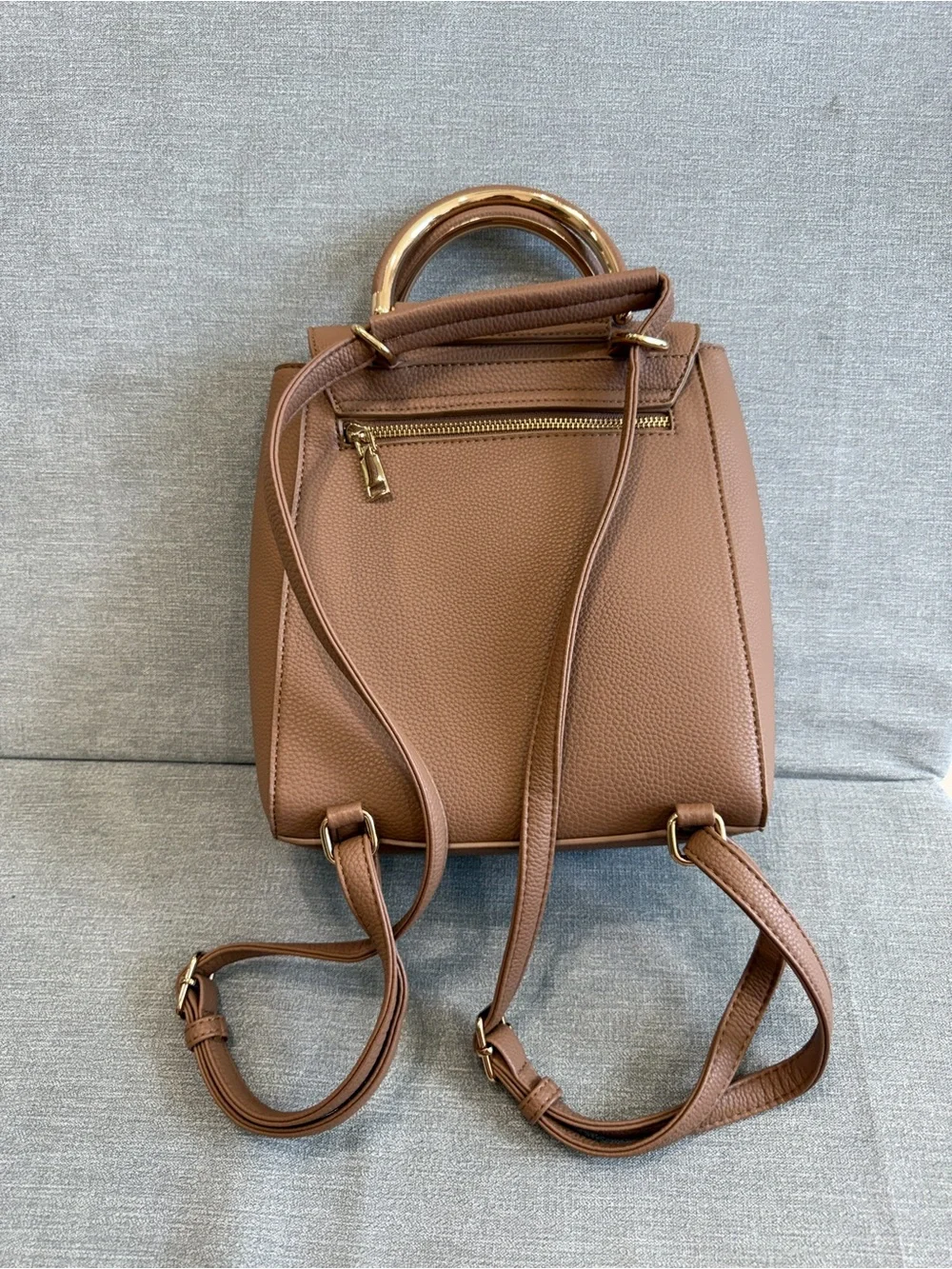 Structured Faux Leather Backpack Crossbody Backpack Handbag in Brown